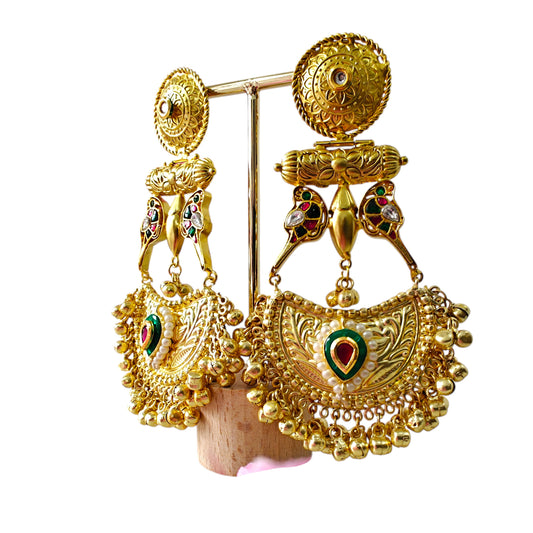 Aarohi Brass Pachi Kundan Jhumka