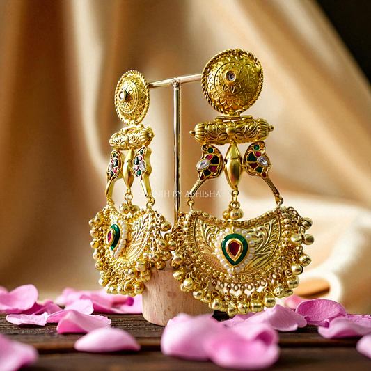 Aarohi Brass Pachi Kundan Jhumka