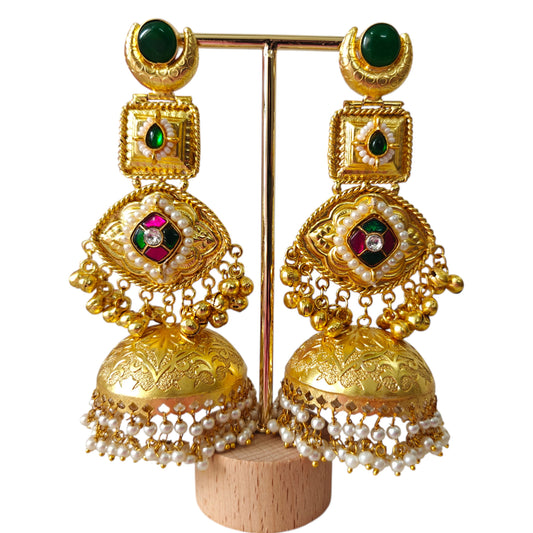 Devina Brass Pachi Kundan Jhumka