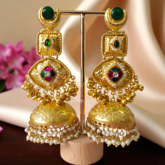 Devina Brass Pachi Kundan Jhumka