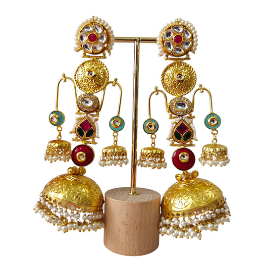 Rajwada Brass Pachi Kundan Jhumka