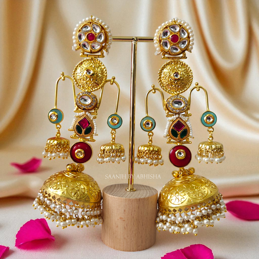 Rajwada Brass Pachi Kundan Jhumka