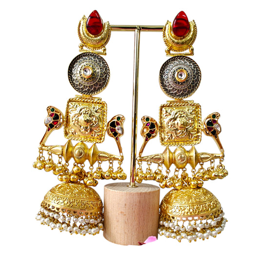 Maharani Brass Pachi Kundan Jhumka