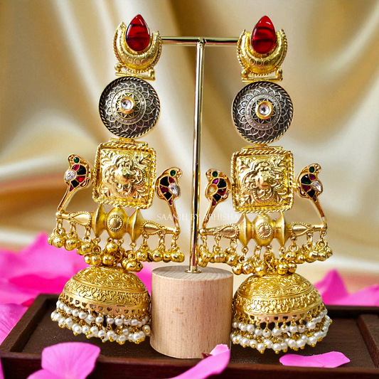 Maharani Brass Pachi Kundan Jhumka
