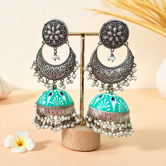 Aabroo Oxidised Silver Jhumka
