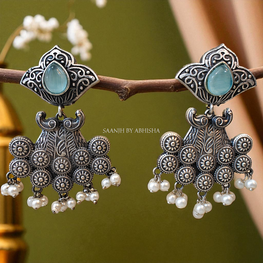 Iravati Oxidised Silver Earrings