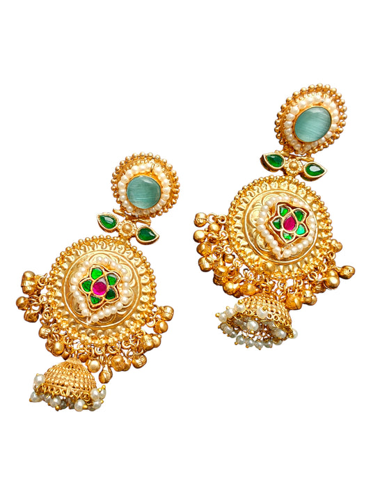 Royal Lotus Brass Pachi Kundan Jhumka
