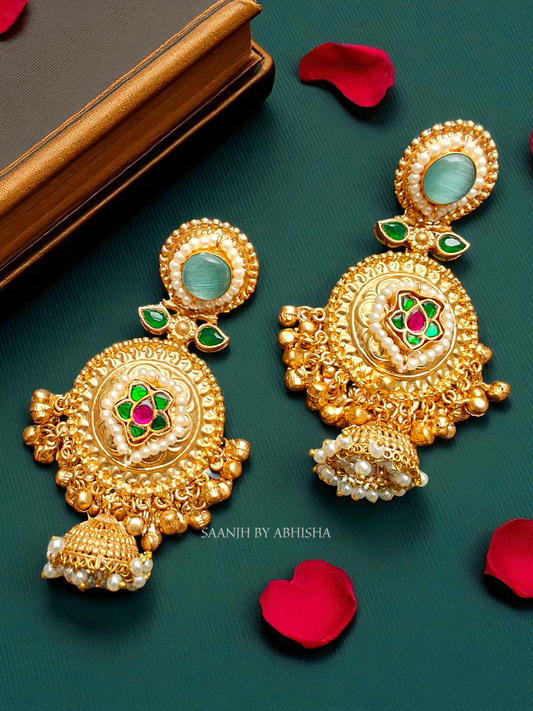 Royal Lotus Brass Pachi Kundan Jhumka