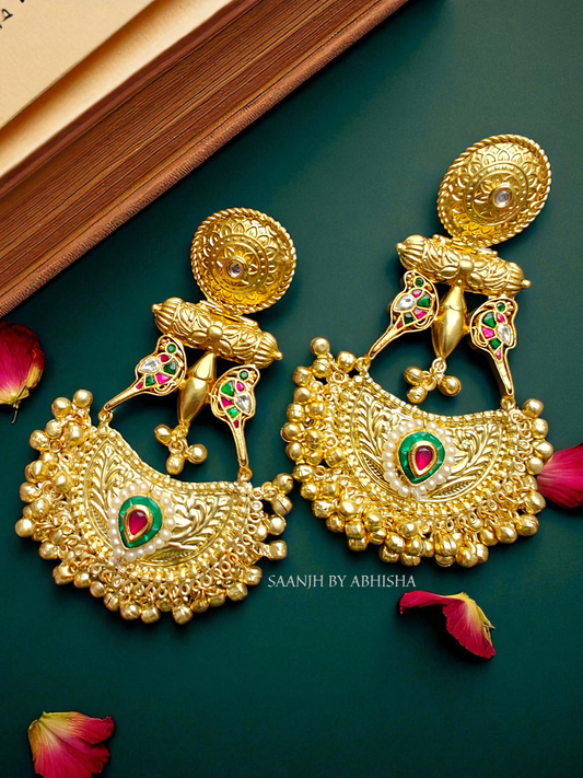 Peacock Grace Brass Pachi Kundan Jhumka