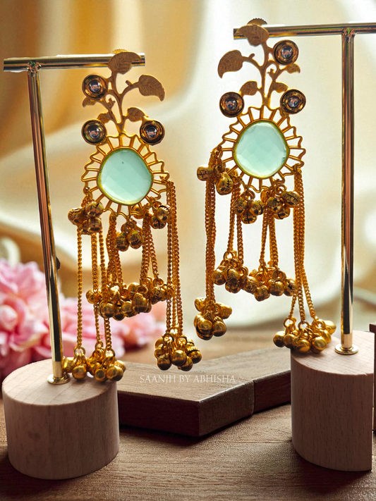 Emerald Glow Brass Jhumka with Ghungroo Chains