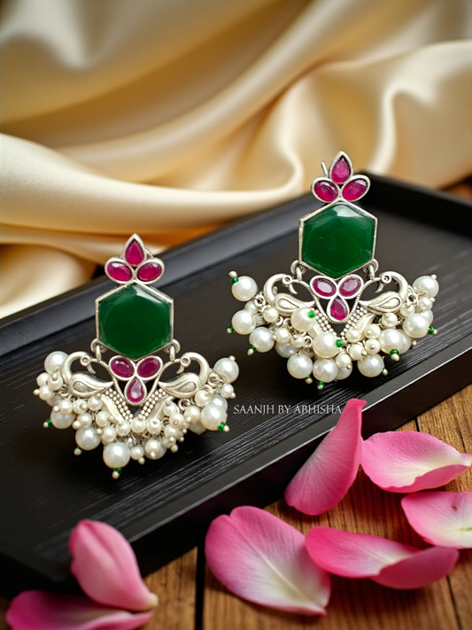 Rajvi Royal Oxidised Silver Earrings