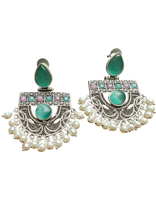Noor Royal Oxidised Silver Earrings