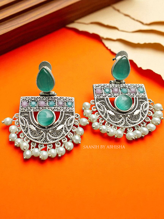 Noor Royal Oxidised Silver Earrings