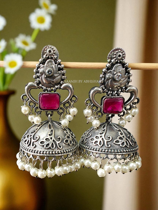 Devika Royal Oxidised Silver Jhumka