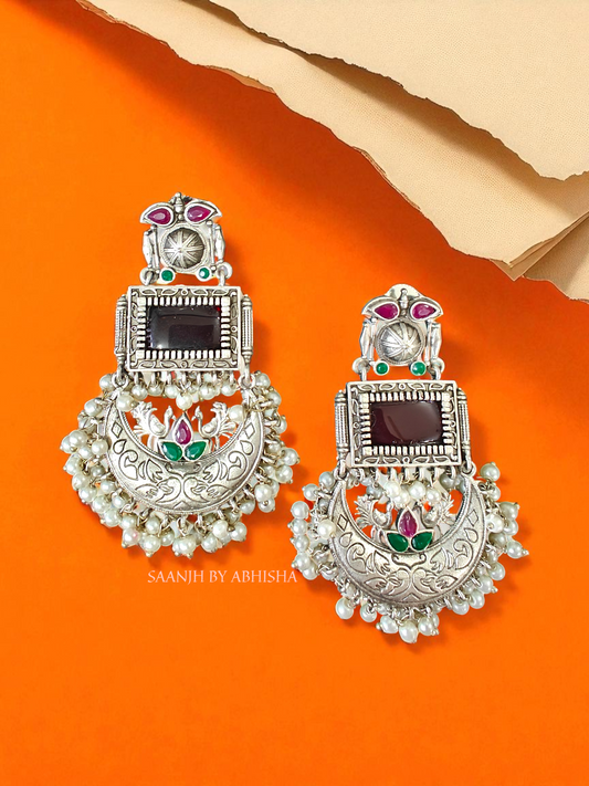 Rajshree Silver Oxidised Earrings
