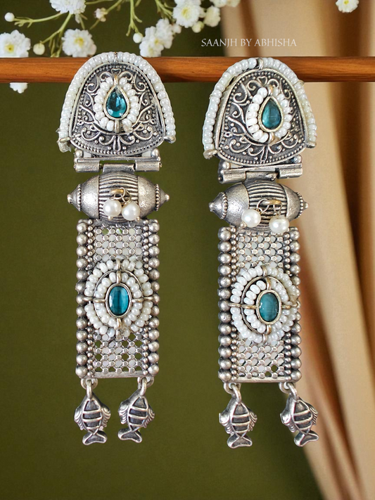 Neelam Sheesh Silver Oxidised Earrings