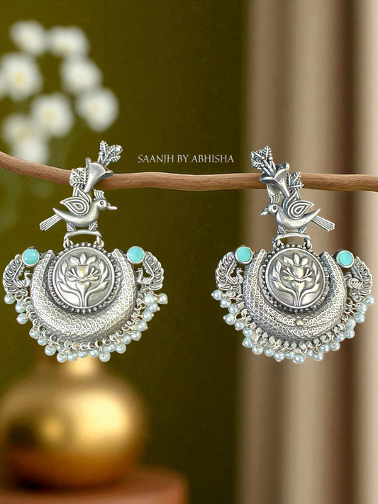 Mayura Phool Silver Oxidised Earrings