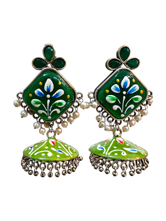 Gulnaaz Handpainted Silver Oxidised Earrings