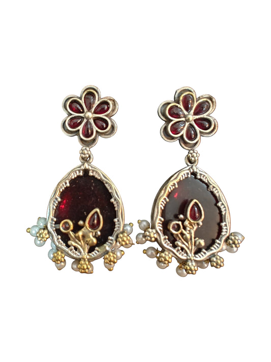 Gulnaar Bloom Dual Tone Silver Oxidised Earrings