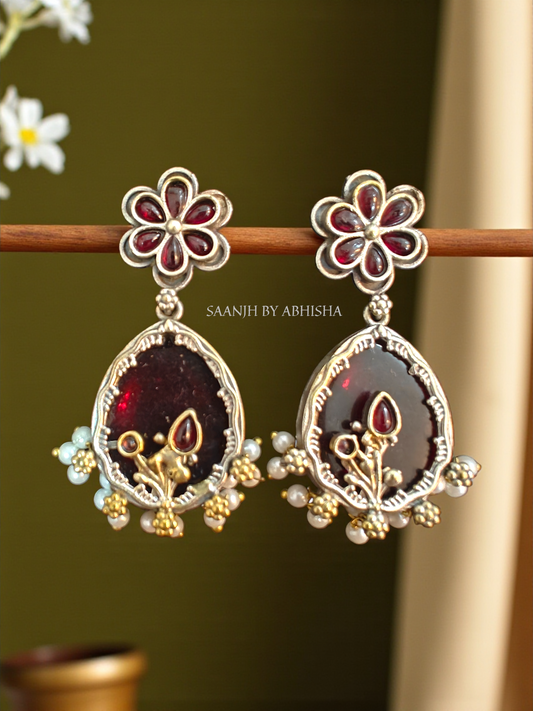 Gulnaar Bloom Dual Tone Silver Oxidised Earrings