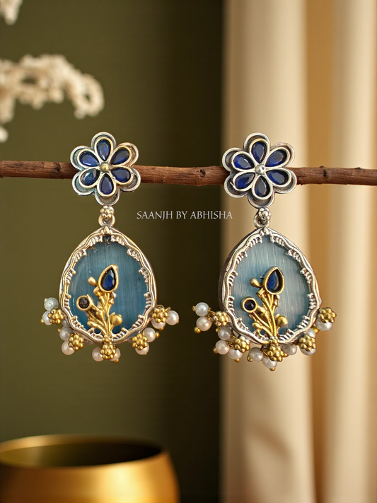 Neelkamal Bloom Dual Tone Silver Oxidised Earrings