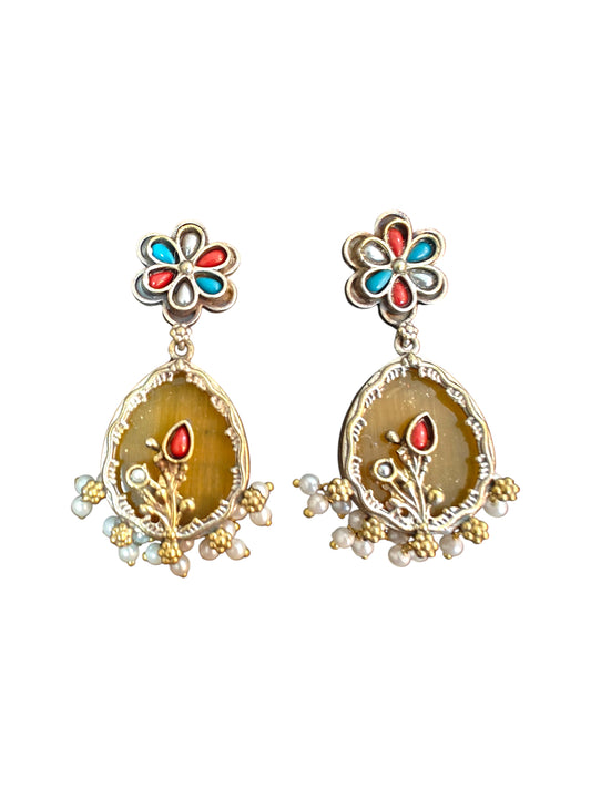 Gulbahaar Dual Tone Silver Oxidised Earrings