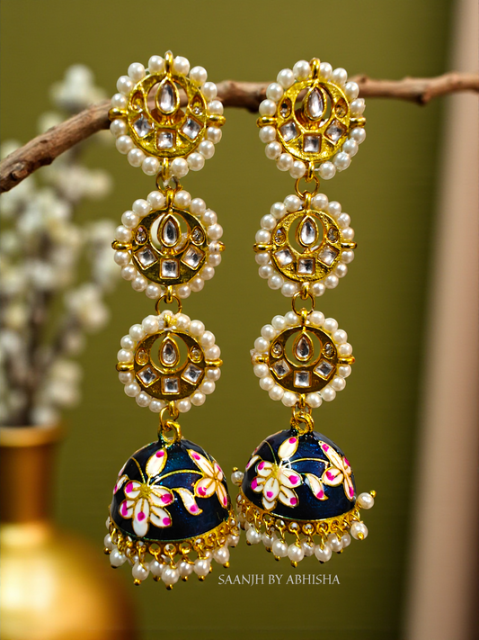 Royal Midnight Bloom Pachi Kundan Jhumkas