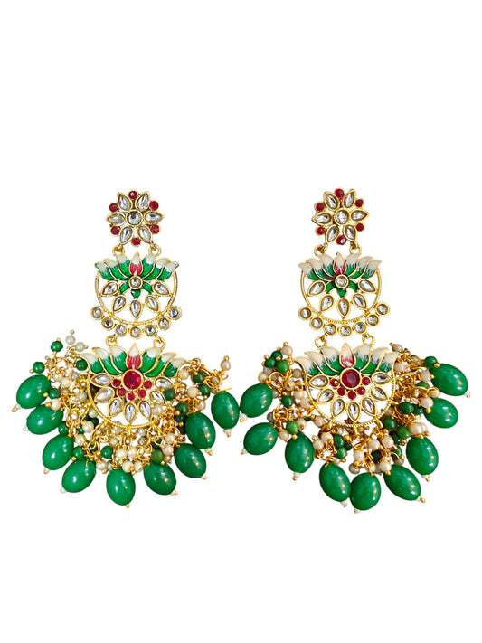 Emerald Bloom Kundan Jhumkas