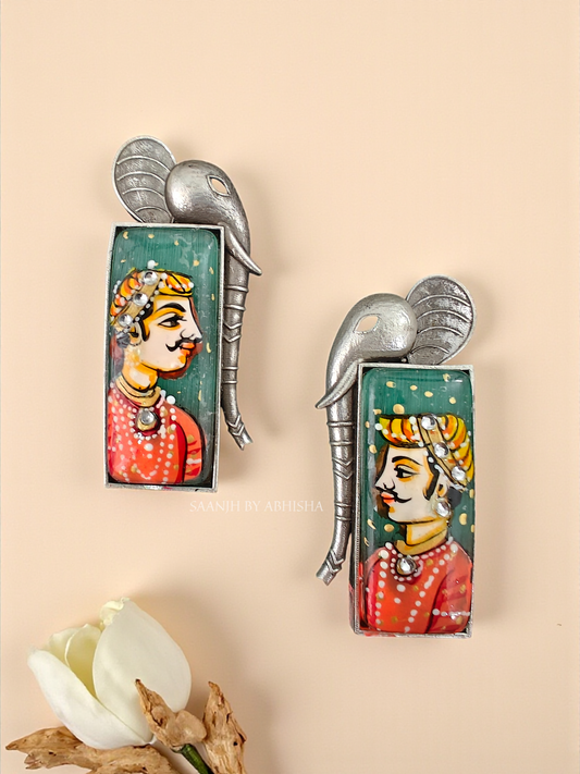 Mughal Majesty Silver Handpainted Earrings