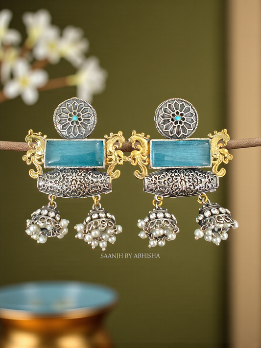 Azure Majesty Dual Tone Silver Earrings