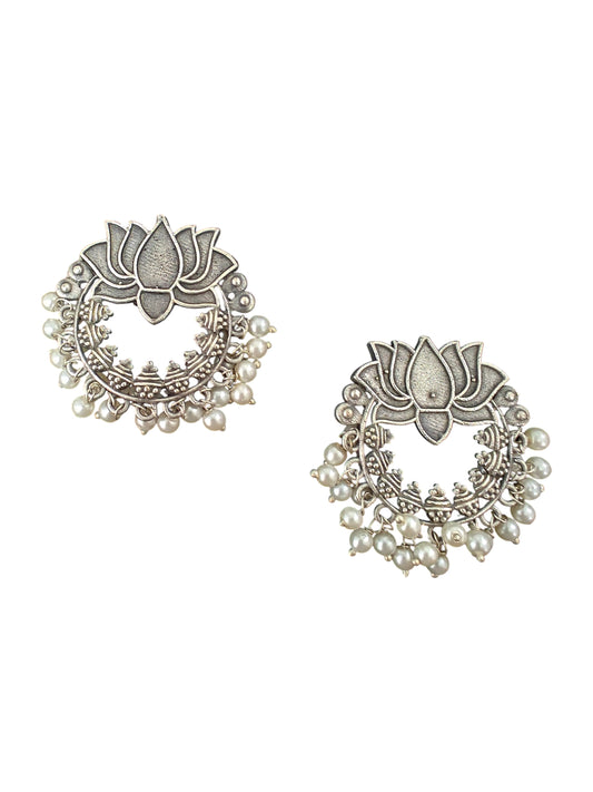 Lotus Bloom Silver Oxidised Earrings