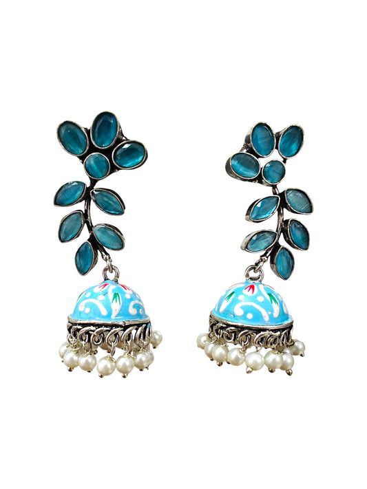 Azure Bloom Silver Oxidised Jhumka
