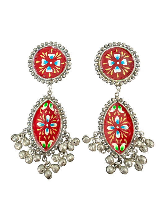 Rajwada Red Handpainted Ghungroo Earrings