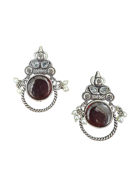Nayab Noor Silver Oxidised Pearl Earrings