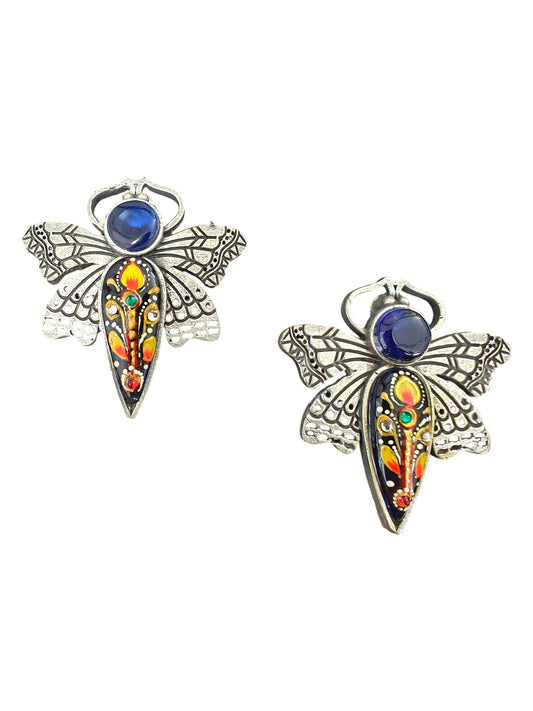 Rangrez Butterfly Silver Oxidised Handpainted Earrings