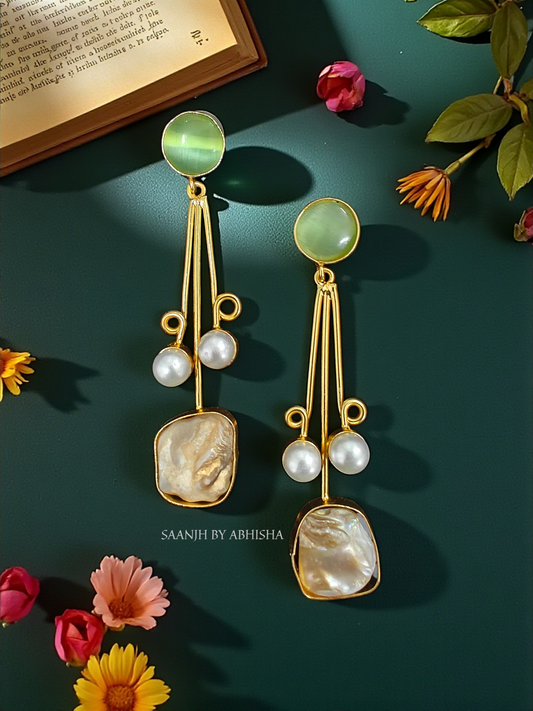 Noor MOP Silver Oxidised Golden Earrings