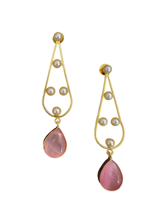 Ishya Silver Oxidised Golden Pearl Drop Earrings