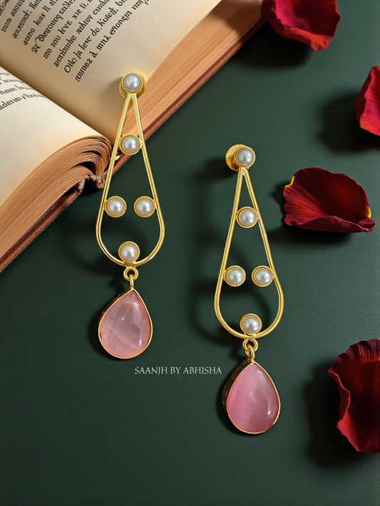 Ishya Silver Oxidised Golden Pearl Drop Earrings