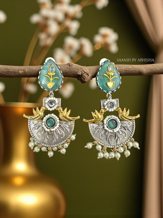 Vasudha Dual Tone Silver Earrings