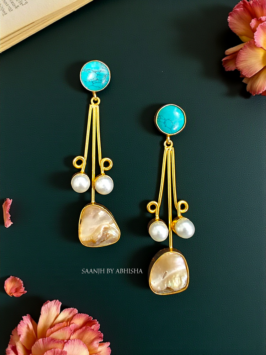 Aarvi MOP Silver Oxidised Golden Earrings
