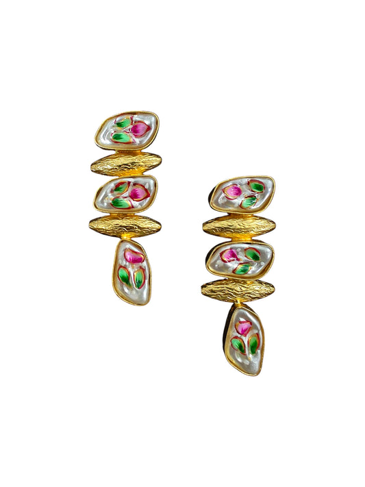 Noor Handpainted MOP Lotus Earrings
