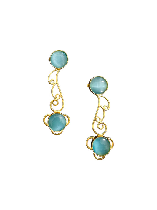 Aqua Swirl Golden Stone Earrings