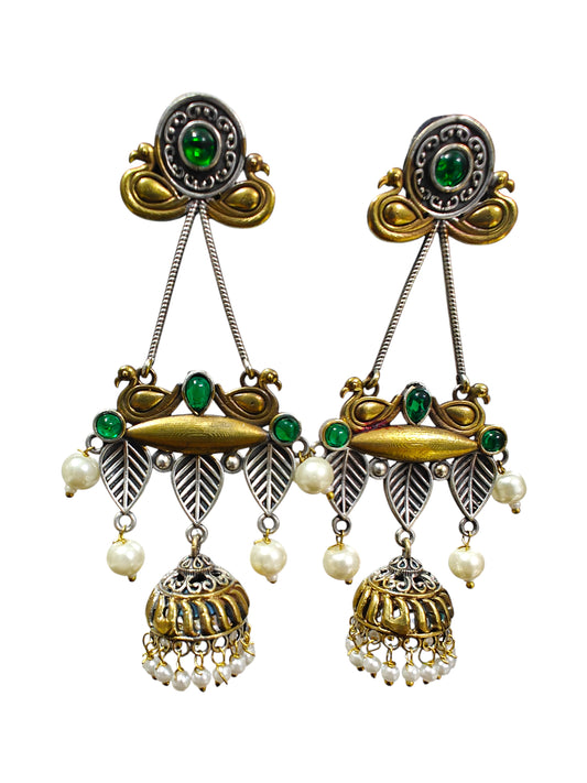 Emerald Grace Dual Tone Jhumka Earrings