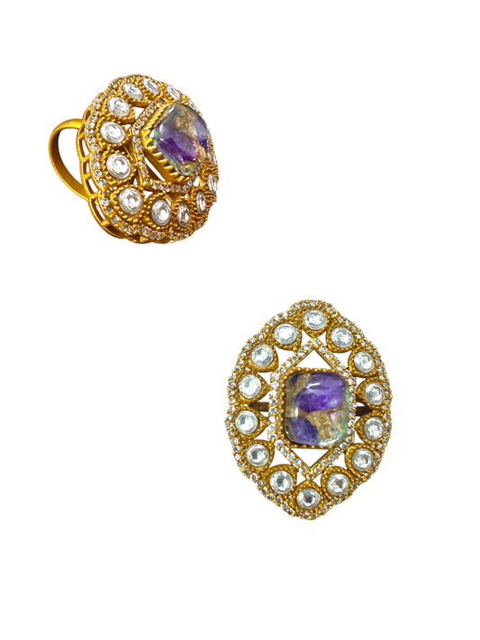 Noor Violet Kundan Statement Ring
