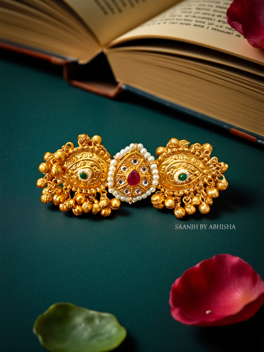 Rudramani Golden Pachi Kundan Ring