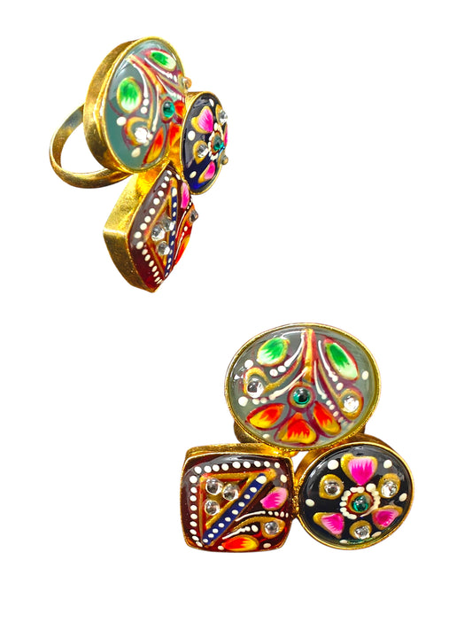 Rangrez Handpainted Brass Golden Ring