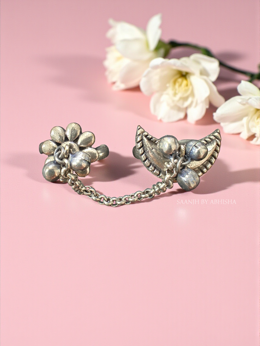 Dual Charm Silver Replica Ring with Chain