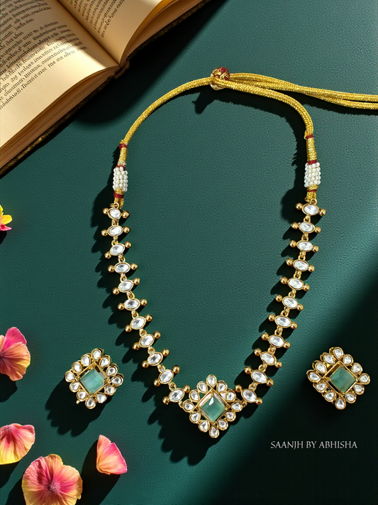 Royal Emerald Kundan Stone Work Necklace Set