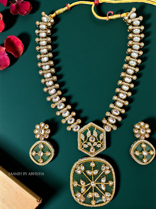 Royal Emerald Kundan with Thapa Stone Work Necklace Set