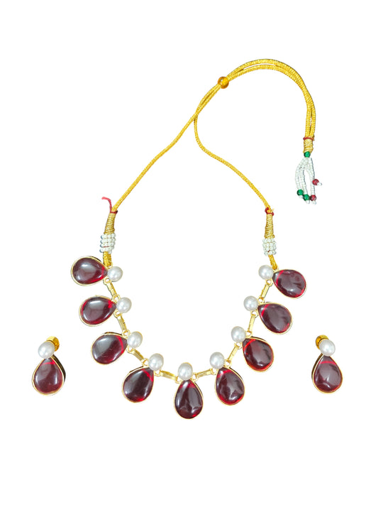 Royal Stone Work with Pearl Necklace Set